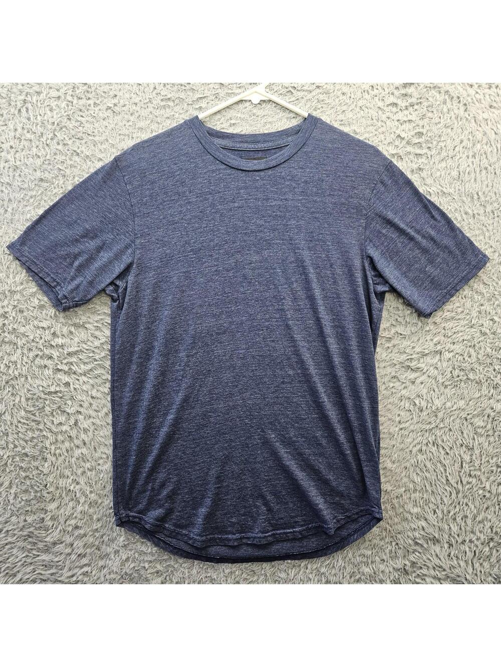 GOODLIFE USA T Shirt Men Large Curve Hem Crewneck Rayon Cotton Poly Blue